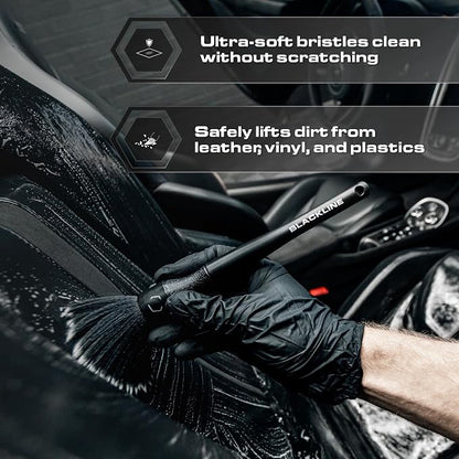 Blackline Car Detail Brushes- Luxury Car Detailing Brush Set for Interior and Exterior - Best Auto Detailing Brushes - Premium Car Detailing Brushes (Ultra Soft Bristles)