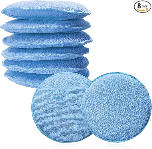 8PCS Microfiber Wax Applicator Pads, 5 Inch Round Car Wash Sponge Cleaning Tools with Finger Pocket, Scratch-Free Ultra-Soft Foam Bulk for Fine Polishing Detailing Waxing (Light Blue)