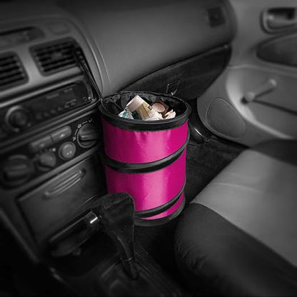 FH Group Automotive Waterproof Portable Collapsible Small Trash Can Garbage Container fits Most Cars,Polyethylene, SUVs, and Trucks Pink