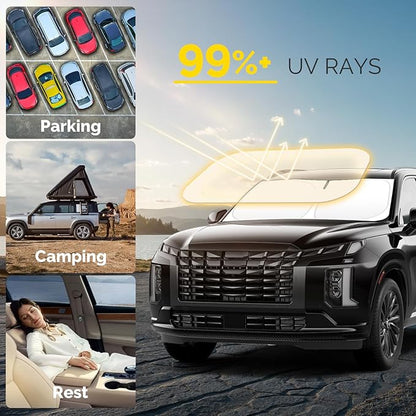 Car Windshield Sun Shade Compatible with 2020 2021 2022 2023 2024 2025 2026 Hyundai Palisade Accessories Foldable Front Window Sunshade Custom Windshield Cover Sun Visor Block UV Rays