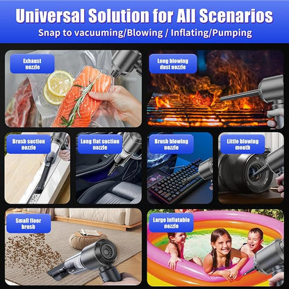 Car Vacuum Portable Cordless 22000PA High Power Handheld Mini Vacuum Cleaner Rechargeable Foldable with Brushless Motor Air Blower Duster Pump for Car Home Office Pet (Bright Gray)