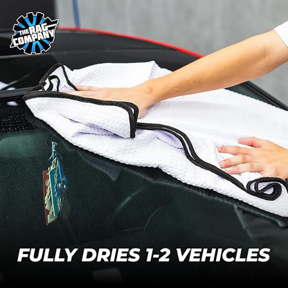 The Rag Company Dry Me A River, Professional Korean 70/30 Blend Microfiber Waffle-Weave Drying & Detailing Towels, Soft Suede Edges, 390 GSM, 26x59 Inches, White, 1-Pack