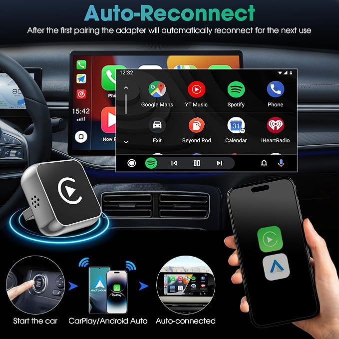 Wireless CarPlay Adapter, 2026 Upgraded Wired to Wireless for Apple CarPlay & Android Auto, 2-in-1 Mini USB Design Car Play Adapter with Type-C Adapter, Plug and Play, Stable Connection with No Delay