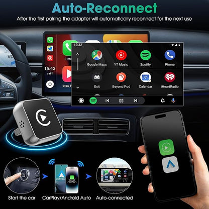Wireless CarPlay Adapter, 2026 Upgraded Wired to Wireless for Apple CarPlay & Android Auto, 2-in-1 Mini USB Design Car Play Adapter with Type-C Adapter, Plug and Play, Stable Connection with No Delay