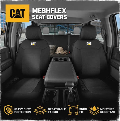 CAT MeshFlex Seat Covers Full Set for Full-Size Pickup Trucks Only - Black | Front Bucket Seat Covers & 60/40 Split Rear Bench Protector – Interior Accessories For F-150, Silverado, Ram, Sierra & Tundra