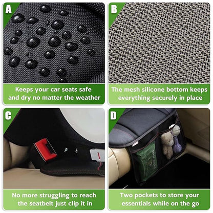 Siivton Kids Booster Seat Protector Mat, Thick, Anti-Slip, Waterproof, with Mesh Pockets for Toys & Snacks, Fits Most Cars, Black - 2 Pack