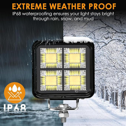 3Inch 128W 10000LM LED Tractor Lights, IP68 Waterproof Shockproof 12/24V LED Work Lights for Truck, 150° Flood Beam Off Road Light Bar for UTV ATV SXS and Heavy-Duty Equipment, 2PCS (3 INCH)