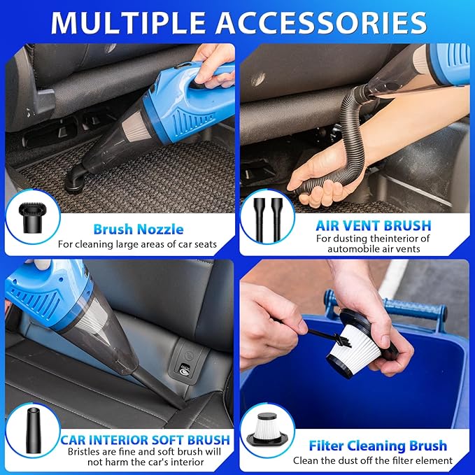 THINKWORK Car Cleaning Kit Car Detailing Kit,Car Cleaning Kit Interior Cleaner with High Power Blue Handheld Vacuum Cleaner,Brush Sets,Windshield Cleaner and Storage Bag,Car Accessories,Car Gift Set