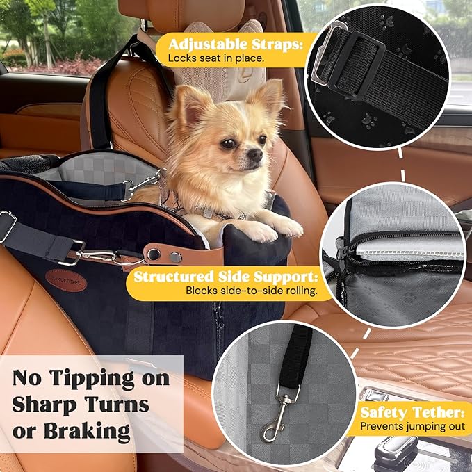 Woochpet Small Dog Car Seat, Auto Booster for Pet Travel, Portable Carrier Bed with Safety Leash Up to 9 lbs