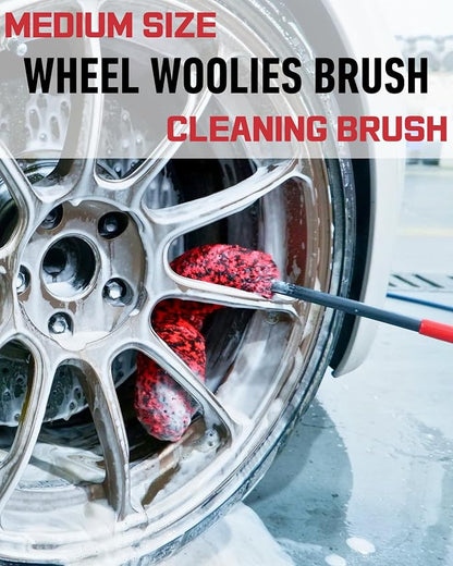 Wheel Brushes for Cleaning Wheels (4 Pro Pack)- 2X Soft Wheel Cleaning Wool Brush, Detailing Brush and Stiff Tire Brush, Scratch Free Durable Car Wheel Rim Brush Kit for Car Rim and Tire Detailing