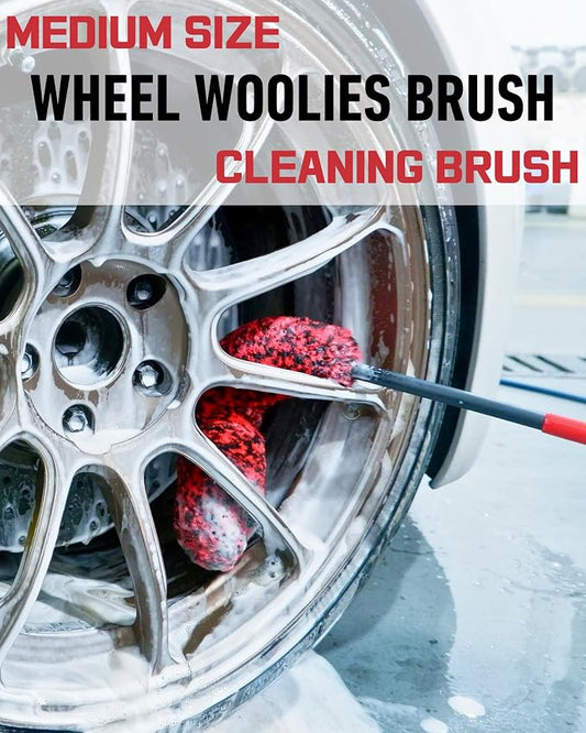 Wheel Brushes for Cleaning Wheels (4 Pro Pack)- 2X Soft Wheel Cleaning Wool Brush, Detailing Brush and Stiff Tire Brush, Scratch Free Durable Car Wheel Rim Brush Kit for Car Rim and Tire Detailing