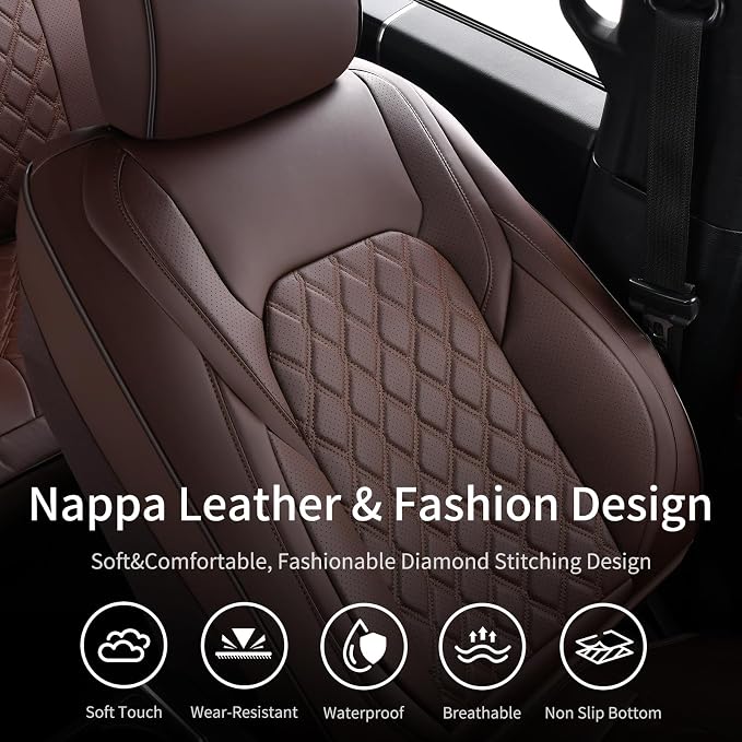 Huidasource Ford F150 F250 Custom Seat Covers, Full-wrap Car Seat Protector Fit for Ford F150 2015-2025&F250 F350 F450 2017-2025 All Cab XL XLT Lariat King Ranch Platinum(Front Pair/Coffee)