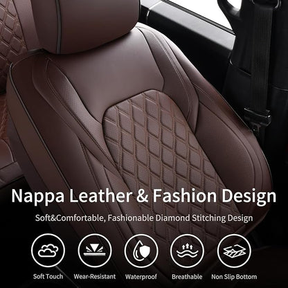 Huidasource Front Seat Covers Fit for Toyota Tacoma 2016-2023 SR SR5 Limited TRD Sport/Pro/Off Road All Cab Front Row, 360° Full-wrap Leather Automotive Car Seat Cushion Cover (Front Pair/Coffee)