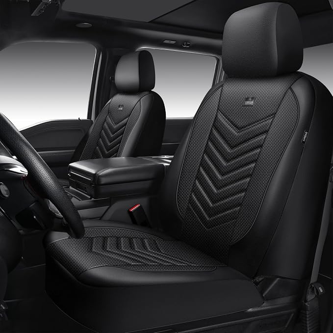 CAR PASS 3D Foam Mesh Leather Seat Covers Front Seats, Breathable Two Front Seat Cover for Cars, Comfortable Universal Fit for SUV Truck Sedan Automotive Anti-Slip Airbag Compatible, All Black