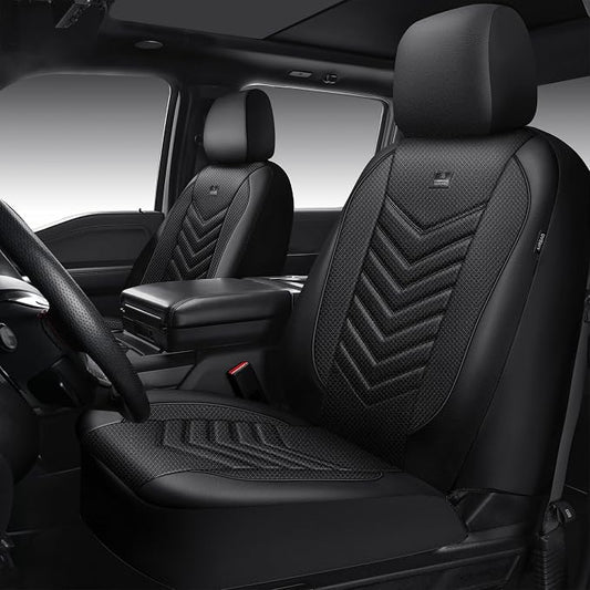 CAR PASS 3D Foam Mesh Leather Seat Covers Front Seats, Breathable Two Front Seat Cover for Cars, Comfortable Universal Fit for SUV Truck Sedan Automotive Anti-Slip Airbag Compatible, All Black