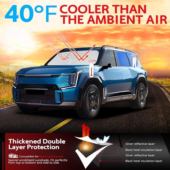 KAYZT Windshield Sun Shade for 2024-2025 2026 Kia EV9 Foldable Sunshade Front Window Custom Fit Car Accessories