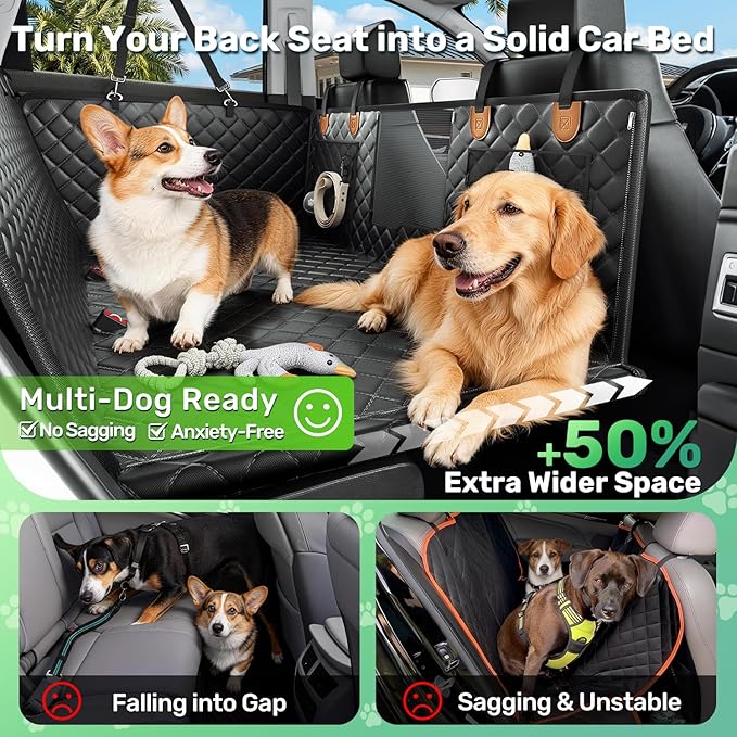 Zanch Heavy-Duty Dog Car Seat Cover, Flat Solid Back Seat Extender for Multi Large Dogs, Hard Bottom Supports 450 lb, Waterproof Scratchproof Hammock Protector, Standard for Cars, SUV, Trucks, Matte