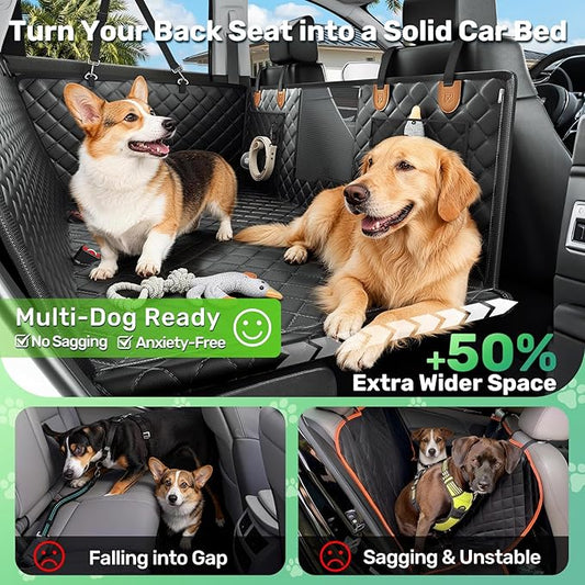 Zanch Heavy-Duty Dog Car Seat Cover, Flat Solid Back Seat Extender for Multi Large Dogs, Hard Bottom Supports 450 lb, Waterproof Scratchproof Hammock Protector, Standard for Cars, SUV, Trucks, Matte