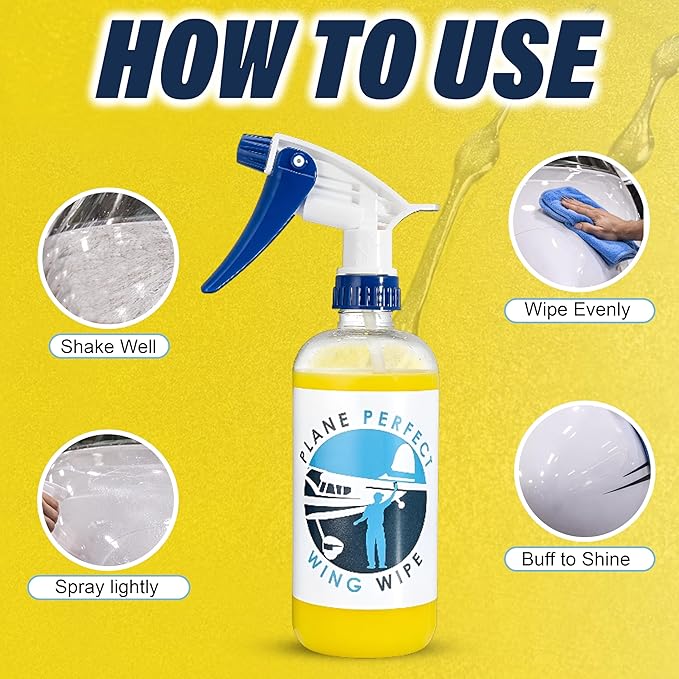 Plane Perfect Wing Wipe Quick Detail Spray Sealant - Hydrophobic Aviation Grade Spray Wax with UV Protection - Long Lasting Nano Spec Shine for Airplanes, Cars, Boats & Motorcycles | 16 Oz