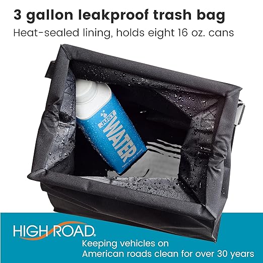 High Road TrashStash Hanging Car Garbage Bag with Push-Close Lid and Waterproof Bin for Car, SUV and Truck Seat Backs - Holds 3 Gallons of Car Trash (Black)