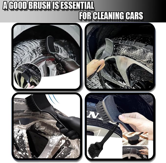 Car Detailing Brush Set, Car Wheel Brush, Tire Brush, Car Interior Dust Cleaning Kit, Ultra Soft Boars Hair Car Interior Detailing Brushes, for Cleaning Car Interior Exterior