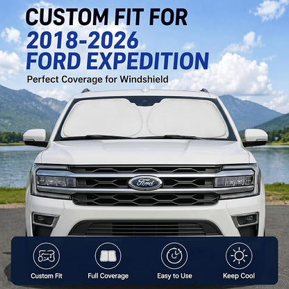 Custom Fit Windshield Sun Shade for Ford Expedition 2018-2025 | Custom Fit Windshield Cover, Blocks UV Rays, Double-Layer Heat Shield, Durable Frame, Easy Fold & Storage
