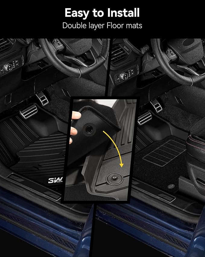3W Floor Mats & Carpets Custom Fit Toyota Tacoma 2016-2023 (Only for Double Cab and Automatic), TPE Floor Liner Thickened Carpet with Safety Locks and Driver Heel Pad for Tacoma Cars Accessory