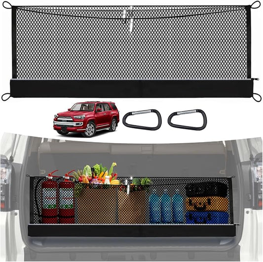 3-Layer Cargo Net for Toyota 4Runner (2-Row) 2010-2024, Zoned Storage Trunk Net with Foldable Zippered Bottom Bag, Heavy-Duty Cargo Organizer Netting for Camping, Trips & Everyday Use