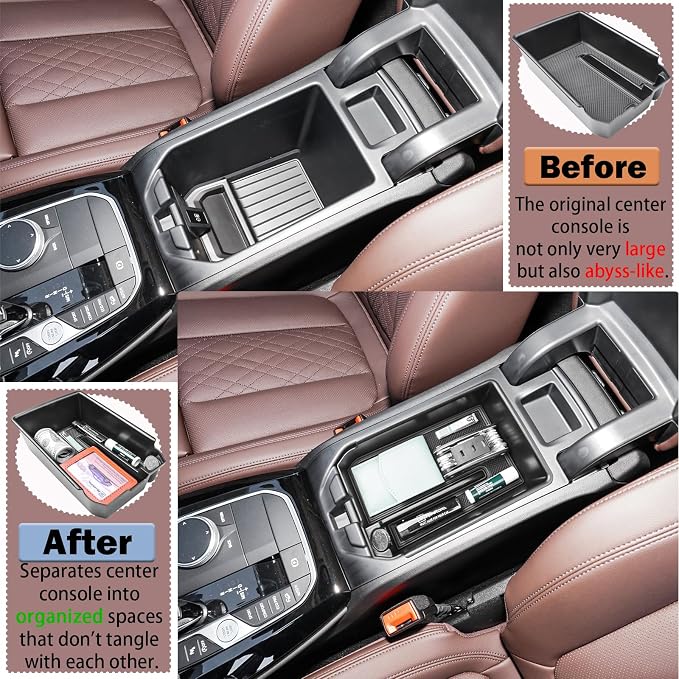 RUNROAD Center Console Organizer Tray Compatible with BMW X3 G01 2018-2024 and for BMW X4 G02 2019-2025 Accessories, Insert Secondary Storage Box Armrest Tray Console Organizer (Black)