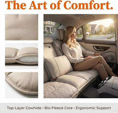 A leather rear seat cushion specially designed for cars - made by hand - can relieve pain in the buttocks, pressure points, and sciatic nerve. | Rear seat cover (Off White, Rear Seat Cushion)