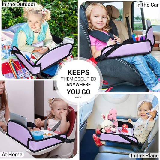COOLBEBE Kids Travel Tray for Car Seats, Toddler Lap Desk with Dry Erase Surface, Portable Activity Table for Road Trips, Snack & Play Tray (Purple)
