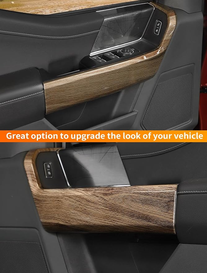 Savadicar Wood Grain Interior Accessories - Front Door Handles Trim Cover for Ford F150 (2021-present) - Premium Texture Interior Decor Upgrade Kit, 2-Piece Set