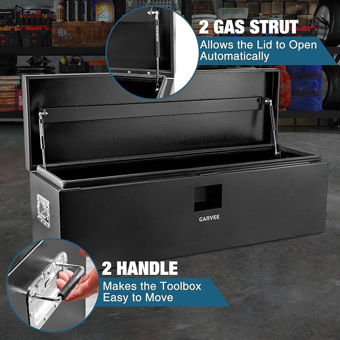 Garvee 48 in Black Steel Truck Bed Tool Box, Trailer Tongue Box, Truck Storage Organizer Tool Chest For Truck Bed, RV, Trailer