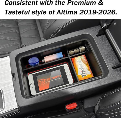 Center Console Organizer Compatible with Nissan Altima 2019 2021 2022 2023 2024 2025 2026 Accessories, Armrest Insert Tray with Coin Holder Keep Organized with Rubber Pad Red