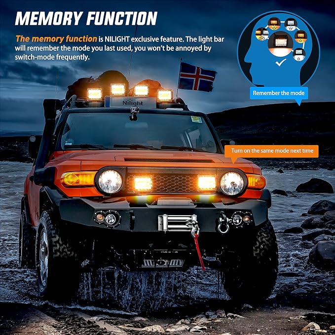 Nilight Amber White LED Pod Lights 4 Inch 6 Modes with Memory Function,Constant / Flash Off Road Driving Lights with Wiring Harness, Spot Flood Combo Beam Auxiliary Lights for Truck Jeep SUV ATV UTV