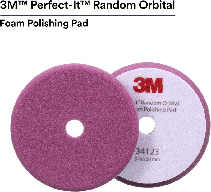 3M Perfect-It Random Orbital Foam Polishing Pad, 5"/130 mm, Purple, 34123, for Automotive Compounding and Polishing