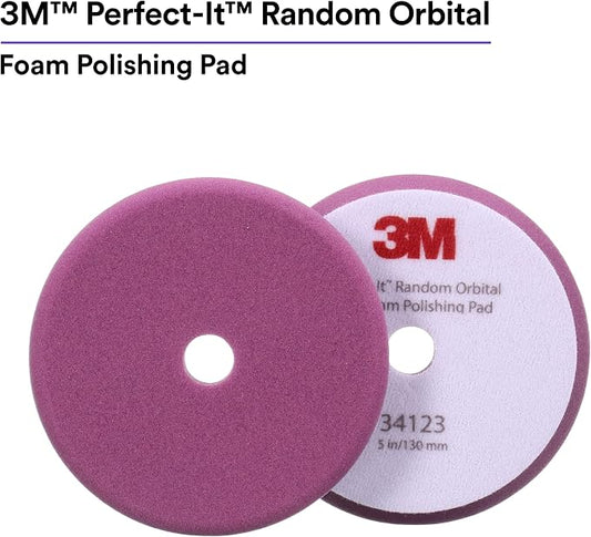 3M Perfect-It Random Orbital Foam Polishing Pad, 5"/130 mm, Purple, 34123, for Automotive Compounding and Polishing