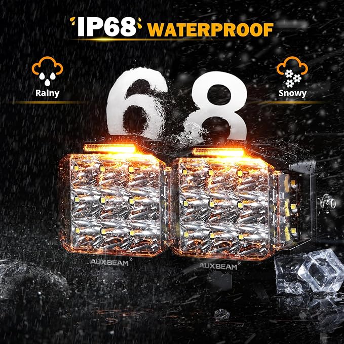 Auxbeam 5" 168W LED Cube Pods Offroad Driving Light with Amber Covers, 16440LM Bright Square Offroad Lights with Side Shooter 270° Combo Beam Ditch Light, DRL for Jeep ATV Wrangler Ford Truck Pickup