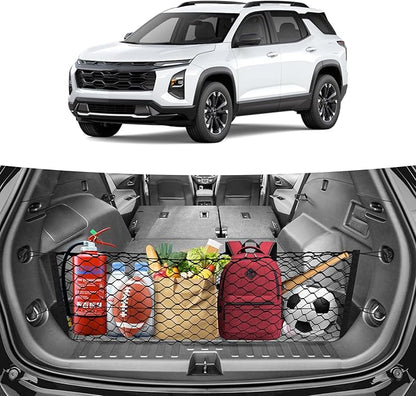 Canvcle Trunk Cargo Net for 2018-2025 2026 Chevy Equinox & GMC Terrain Accessories Envelope Style Mesh Trunk Net Organizer and Storage Stretchable Elastic Nylon Rear Cargo Netting with Hooks