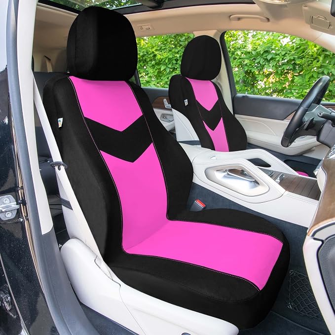 Universal Fit Chevron Flat Cloth Car Seat Covers Full Set - Pink