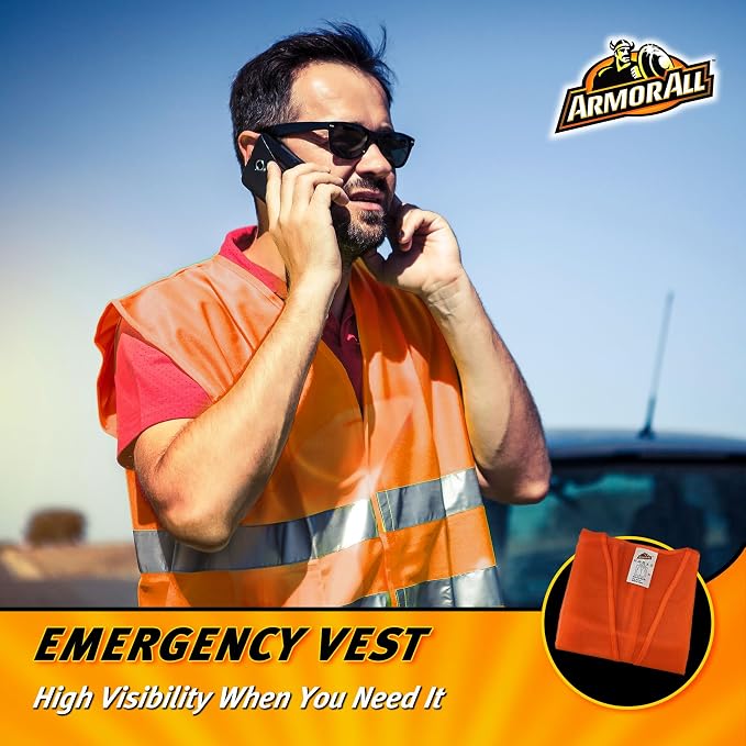 Armor All 10pc Roadside Emergency Kit - Storage Bag, Booster Cable (8ft 10GA), Blanket,Rain Poncho,Gloves, Insulation Tape Roll, Flashlight, Bungee Cord (2ft),Car Fuses (8pcs) & Reflective Safety Vest