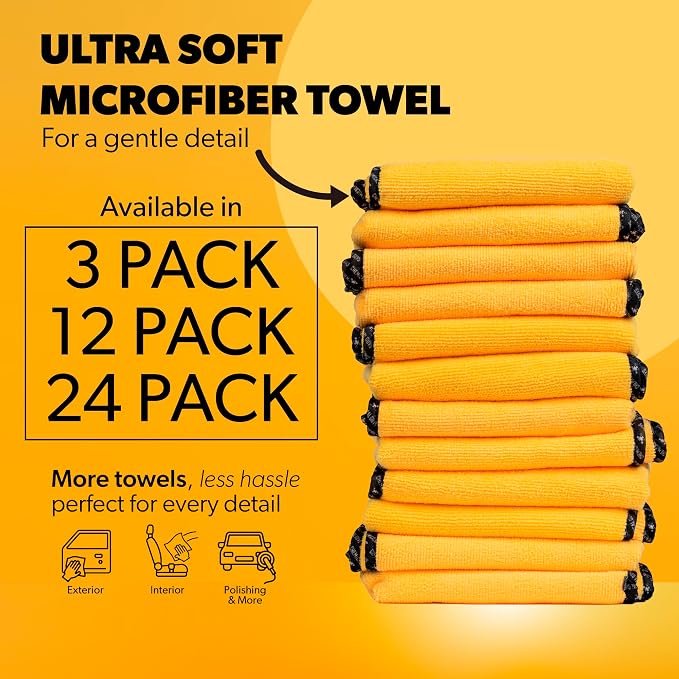 Chemical Guys Professional Grade Premium Microfiber Towels for Cars, Gold, 16" x 16", Ultra-Soft and Scratch-Free Car Detailing Cloths for Trucks, Motorcycles, and More - 12 Pack