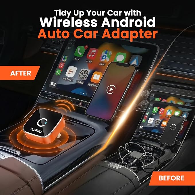 TORVO Mini Wireless CarPlay Adapter for Car Wireless Android Auto, Plug & Play USB-A/USB-C, 5GHz WiFi, OTA Update, CarPlay Adapter for iPhone, Wireless Car Play Dongle Compatible with 99% Cars