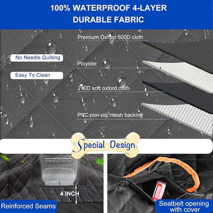 Dog Car Seat Cover for Back Seat 600D Scratchproof Nonslip Durable Waterproof Cars Pet Backseat Covers with Mesh Window Dogs Hammock for Car，SUV, Truck (60" W x 64" L)