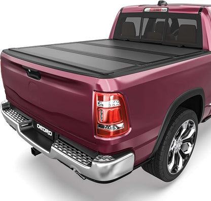OEDRO Low-Profile Hard Tri-Fold Tonneau Cover Fit for Dodge Ram 1500 2009-2024 Classic, Fit for Dodge Ram 2500 3500 2010-2026 6.4ft Bed Without Rambox, One-Handed Quick Release, Drainage Design