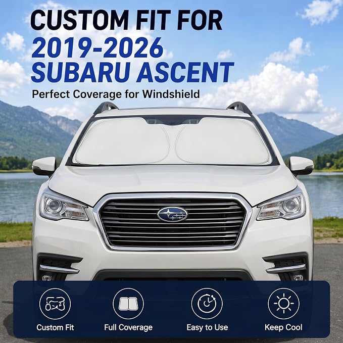 Custom Fit Windshield Sun Shade for Subaru Ascent 2019-2026 | Custom Fit Windshield Cover, Blocks UV Rays, Double-Layer Heat Shield, Durable Frame, Easy Fold & Storage