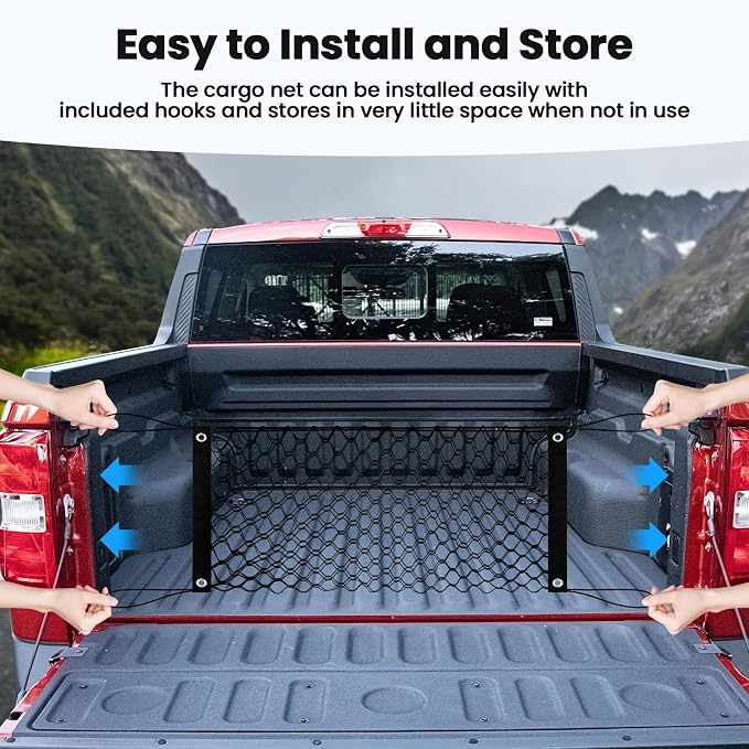 Canvcle Trunk Cargo Net for 2022-2025 2026 Ford Maverick Accessories Envelope Style Mesh Trunk Net Organizer and Storage Stretchable Adjustable Elastic Nylon Rear Cargo Netting with Hooks