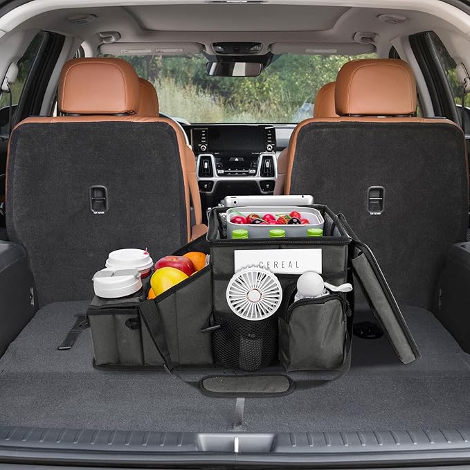 Car Hop Front Seat Car Organizer with Cup Holder & Sturdy Desk Tray, Padded Laptop File Compartment, Movable Divider & Side Pockets, Passenger Seat Storage Caddy for Road Trip or Work