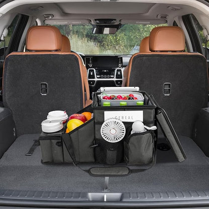 Car Hop Front Seat Car Organizer with Cup Holder & Sturdy Desk Tray, Padded Laptop File Compartment, Movable Divider & Side Pockets, Passenger Seat Storage Caddy for Road Trip or Work