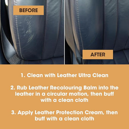 Furniture Clinic Leather Complete Restoration Kit | with Leather Recoloring Balm, Cleaner, 2-in-1 Protection Cream & Conditioner, Sponge, and Cloth | Repair Kit for Furniture (Medium Brown)